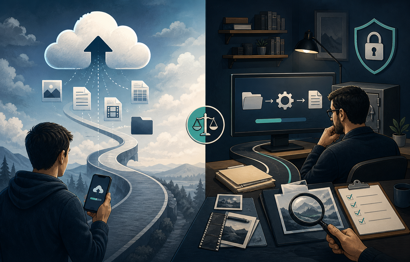 Illustration comparing cloud conversion and desktop conversion workflows