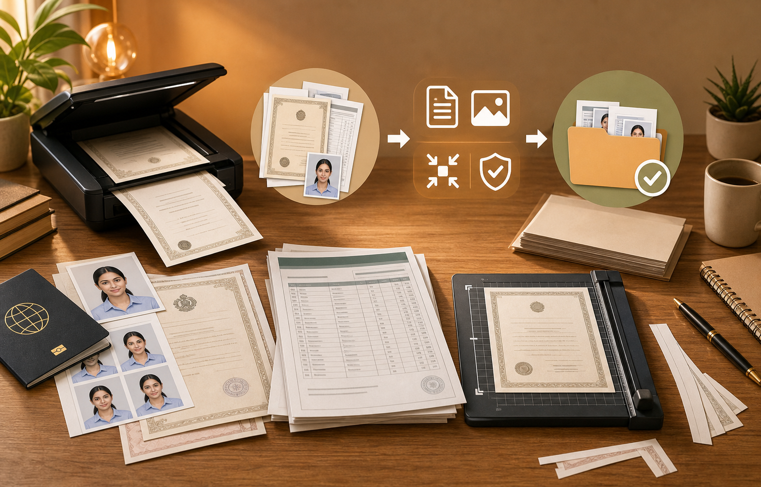 Illustration of preparing documents for online application uploads